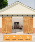 Beefy Heavy Duty 14Ft Exterior Barn Door Hardware Kit For Two Sliding Doors, Wall Mount Track System With Seven Brackets, Supports Up To 450 Lb Doors, Galvanized Steel, Corrosion Resistant, Doors Not Included in use on outdoor shed opening