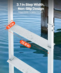 Removable Aluminum Dock Ladder With Four Super Grippy Treads, showing 3.1 in step width and textured non-slip design for better grip.