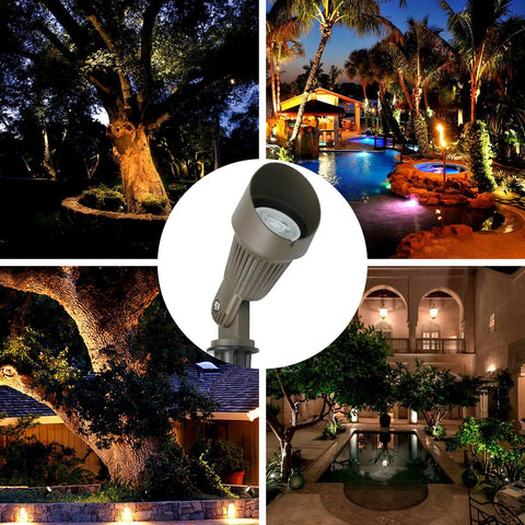 Image of 4W 12V Low Voltage Landscape Lights Kit Bronze Outdoor Spotlight illuminating gardens and porches at night