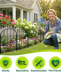 Woman setting up No Dig Garden Fence Panels, 24 Inch High By 13 Inch Wide, 10 Pack Rustproof Metal Wire Border Fence For Dogs And Small Animals