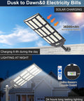 Y-12000W Solar Street Lights Outdoor With 6500K Daylight LED, Dusk To Dawn Parking Lot Flood Lights, Beast Brightness For Basketball Courts, Driveways, And Farms, Wide Coverage For Commercial Use solar street light with remote control and 36000mAh battery