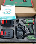 Klanata Cordless Brushless Impact Wrench 20V 1/2-Inch Drive With 380 Nm Torque 3300 BPM And 2400 RPM Includes 4.0Ah Lithium Ion Battery Fast Charger And 22mm Socket For Heavy Duty Jobs in tool kit packaging.