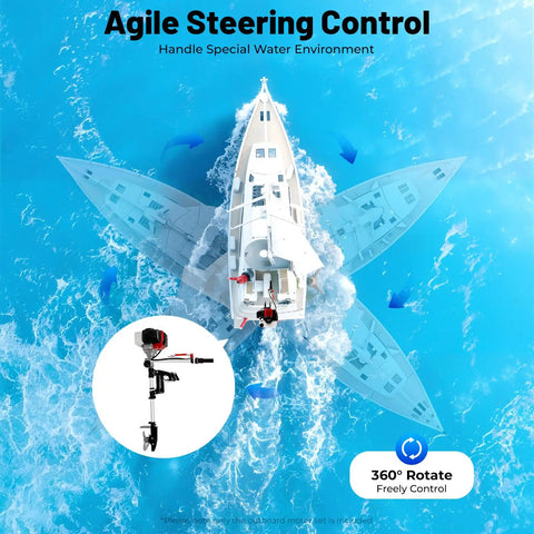 Beast 2 Stroke 2.3 HP Outboard Motor With Heavy Duty Air Cooling System 52CC Boat Engine enabling agile steering on blue water.