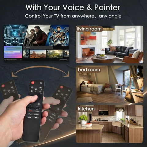 Smart TV Remote Replacement With Voice And Pointer For LG WebOS 2019 Through 2025 TVs in various home settings.