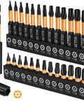 Torx Security Bit Set With 27 Pieces Tamper Proof Precision Bits Including 2 Inch And 1 Inch Lengths Magnetic Holder And One Quarter Inch Hex Shank A Pro Grade DIY Tool Kit For Home Repairs And Weekend Projects displayed in holder