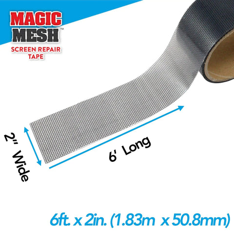 Heavy Duty Screen Repair Tape With Ultra Strong Adhesive For Windows Doors And RVs Quick Patch For Holes And Tears Instantly In Seconds No Joke Size 9 Ft By 2 Ft, black fiberglass mesh roll.
