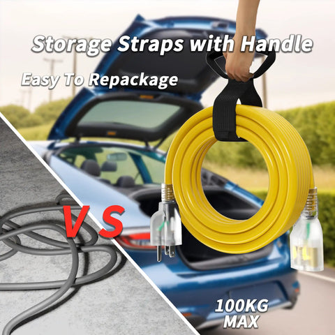 Beefy 50 Foot 10 Gauge Outdoor Extension Cord With Lighted Indicator Waterproof Heavy Duty 15 Amp 1875 Watt 3 Prong NEMA 5-15P 5-15R