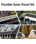1000W Flexible Solar Panel Kit With Two 500W Panels 40A Controller And Accessories Monocrystalline Photovoltaic Panels displayed on vehicles, house, and tent.