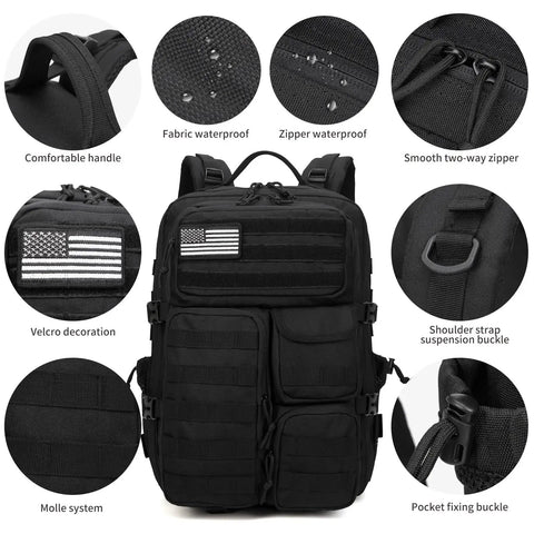 Rugged Tactical Backpack 25L 30L 35L 45L Waterproof Outdoor Daypack With Molle Gear And Multiple Pockets For Hiking Camping And Travel Black