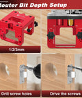 Heavy Duty Precision Aluminum Door Latch And Strike Plate Mortise Tool And Router Template Jig showing router bit depth setup.