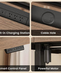 ModernMate Electric Standing Desk With Storage Drawers features built-in charging station and smart control panel.