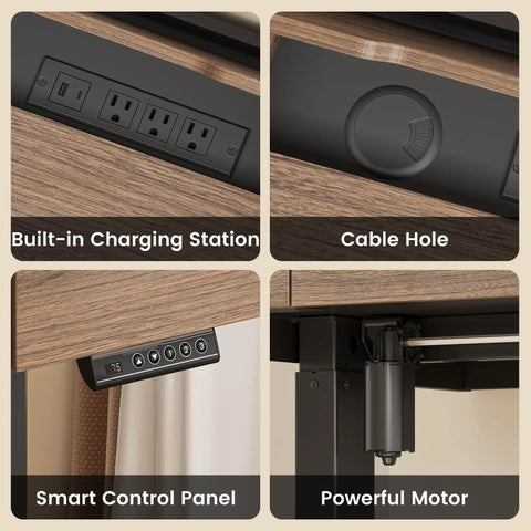 ModernMate Electric Standing Desk With Storage Drawers features built-in charging station and smart control panel.