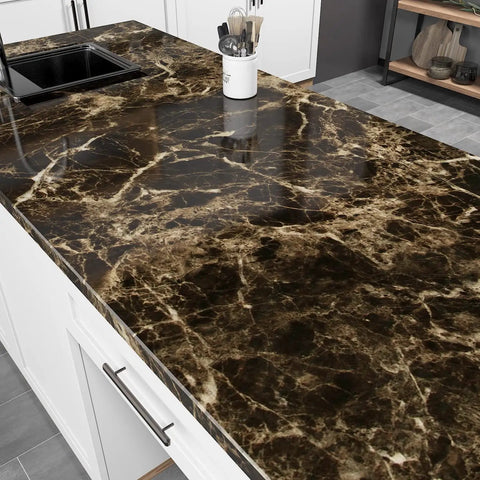 Brown Marble Peel And Stick Contact Paper For Countertops And Backsplash, Easy Peel And Stick Self Adhesive Vinyl Wallpaper on kitchen counter