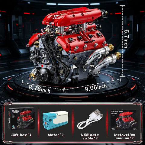 V8 Engine Model Kit That Runs With Motorized Pistons, Car Engine Building Blocks Set For STEM Learning, 1370 pieces displayed