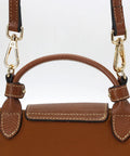 Hella Sturdy Adjustable Cowhide Leather Shoulder Strap Kit With Vintage Gold Hardware for purse installation, showing brown leather and gold clasps.