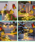 Cool Solar Watering Can With Lights For Outdoor Decor illuminating a garden path, copper coin pattern with LED fairy lights, butterfly accents.