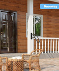 Outdoor Stair Handrail Wall Mount for 1 to 3 Steps, U-Shaped Matte Black Rail, 26 Inch Length on a porch with wicker seating