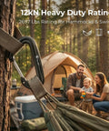 Built Tough Ultra Strong 12kN Carabiner Clips 3.2 Inch Aluminum for Hiking and Hammocks next to family camping in forest