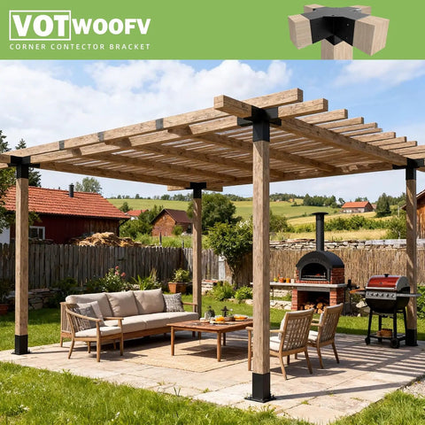 Heavy Duty 5 Way Cross Shaped Pergola Bracket Kit For Outdoor Lumber Posts 3.5 By 3.5 Inches Galvanized Steel Waterproof Finish Fits Gazebos Patios And Log Cabins One Pack