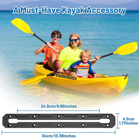 13.3 Inch Kayak Gear Track Set Two Pack With Low Profile Rails For Mounting Rod Holders Cup Holders Anchor Cleats And Gear Storage Includes 20 Stainless Steel Screws For Secure Marine Use On Fishing Kayaks. Black 13.3-inch rail shown with family kayak use