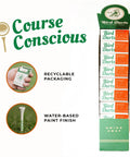Display of Bird Darts boxes, focus on recyclable packaging, highlights water-based paint, related to Premium Bamboo Golf Tees In Cigarette Style Pack
