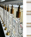 Premium Clear Acrylic Stair Spindles Deck Railing Kit With Slick Transparent Finish And Straight Up Easy Install Hardware For Modern Staircase Baluster Upgrade Kits, showcasing five spindles with gold accents.