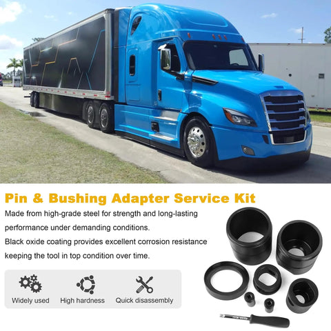 Pin And Bushing Adapter Tool Service Kit For Removing Pins And Bushings, Built Tough Heavy Duty Steel With Black Oxide Coating