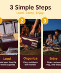 Steps to use the Smores Caddy Tray Organizer On The Go Station With Removable Tray And Carrying Handle for camping and picnics.