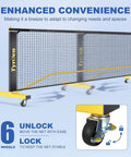 All In One Pickleball Net Set On Wheels For Driveway Or Backyard With 22 Foot Regular Size includes wheeled base close-up.