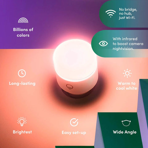 Lit Night Vision Color LED Bulb E26 Smart RGBW With 1100 Lumens Dimmable By Voice Or App, 550 Billion Color Steps, 1500K To 9000K White Range, Infrared For Clearer Security Camera Vision, 1 Pack