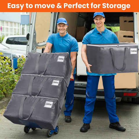 Beefy Heavy Duty Moving Bags Set 6 Pack 93L Storage Bags with zippers, grippy handles carried by movers for easy transport