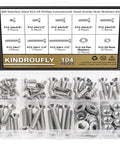 Pro Shop Tested 104 Piece 12-24 Thread Phillips Countersunk Head Machine Screw Assortment Kit Featuring Matching Hex Nuts And Flat Washers, 304 stainless steel.