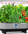 16 Pod Hydroponics Growing System Kit With 28W Full Spectrum LED showcasing lush herbs and tomatoes in 8L indoor garden