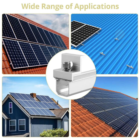 Wide range of roof applications for Six Pack Solar Panel Mounting Brackets Kit With 7.87 Inch Aluminum Rails And 30mm And 35mm End Clamps