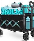 Foldable Wagon Cart With Wheels For Groceries, Picnics, Beach Trips And More, Heavy Duty Collapsible Utility Wagon, Portable Hauler, 360Lb Capacity, Jet Black, Ideal For Shopping, Camping, Moving And Yard Work displaying load capacity