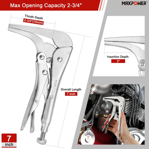 Two Pack 90 Degree Offset Long Nose Locking Pliers Set 7 Inch And 11 Inch Heavy Duty Locking Pliers with wide jaw and grip