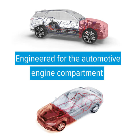 Illustration of vehicles highlighting the engine compartment for Heavy Duty PET Cloth Automotive Wire Harness Tape Black 19mm X 25m Roll High Performance Wiring Wrap Built To Withstand Heat And Abrasion Secure Cable Protection For Dash And Engine Compartments.