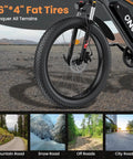 Fat Tire Electric Beast Bike With 1500W Peak Motor 48V 15Ah Battery off-road mountain eBike with 26-inch fat tire