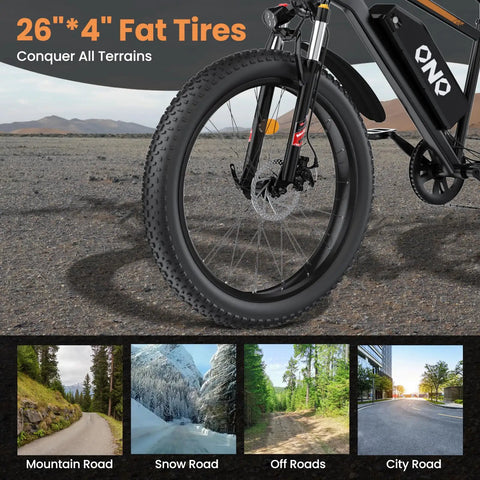 Fat Tire Electric Beast Bike With 1500W Peak Motor 48V 15Ah Battery off-road mountain eBike with 26-inch fat tire