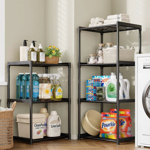 Kick Dust Bunnies Out The Door With This Solid 3 Tier Metal Storage Shelf. Plastic Connectors Organize Pantries And Closets Fast. Space Saving Black Rack Fits Tight Corners, Stands Rock Solid In Bathrooms Or Laundry Measuring 17.3 By 12.8 By 28.9 Inches.