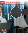 Heavy Duty Badass 19 Inch Server Rack Shelf And Universal 1U 2U Mounting Tray For IT Racks, close-up on durable black steel finish.