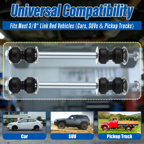 Universal 3/8 Inch Sway Bar End Link Bushing Repair Kit For Cars, Trucks, And SUVs Stop Clunks, Tighten Steering, Easy DIY Suspension Refresh With Durable End Link Bushings. Universal compatibility for 3/8 inch sway bar end link bushings on car, SUV, pickup