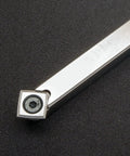 Woodturning carbide tool head with 90° square insert on stainless steel shaft