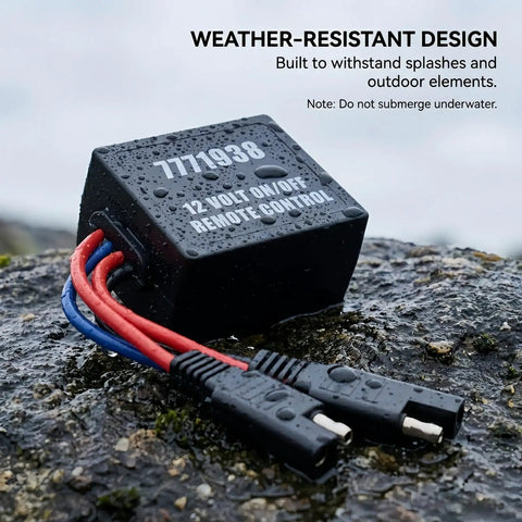 12V Wireless Remote Control Switch for Sprayers, Easy On Off Remote Relay for 12V 20A Pump, on a wet outdoor surface
