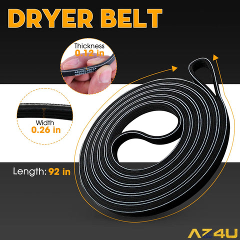 Dryer Repair Kit Replacement Drum Roller Belt And Idler Pulley Set 4581EL2002C 4581EL2002A 4581EL2002H showing 92 inch length belt
