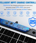 Close-up of the intelligent MPPT charge controller on the 25W 12V Solar Powered Battery Charger And Maintainer With Smart MPPT Controller Waterproof.