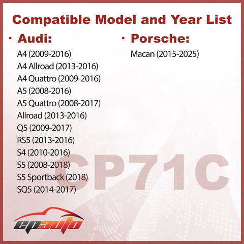 Compatible model list for Cabin Air Filter Replacement For Audi A4 A5 Q5 S4 S5 SQ5 RS5 And Porsche Macan 2015 To 2025