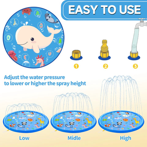 Epic 69 Inch Non Slip Splash Pad For Toddlers 1 To 3 With Learning Mat Water Play Backyard Pool Toy For Kids And Pets Blue
