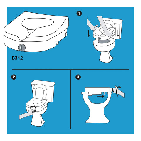 Heavy Duty Raised Toilet Seat With Handrails For Seniors And Handicap Assist Elongated Riser installation guide illustrations.
