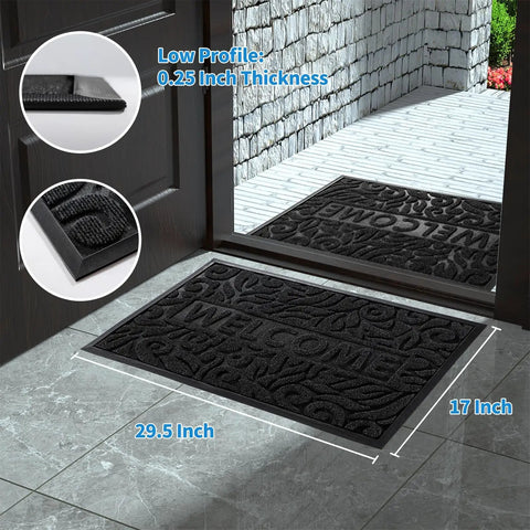 Welcome Mat Outdoor Waterproof Non Slip Entryway Rug For Front Door And Patio Low Profile Indoor Outdoor Mat Black 29.5x17